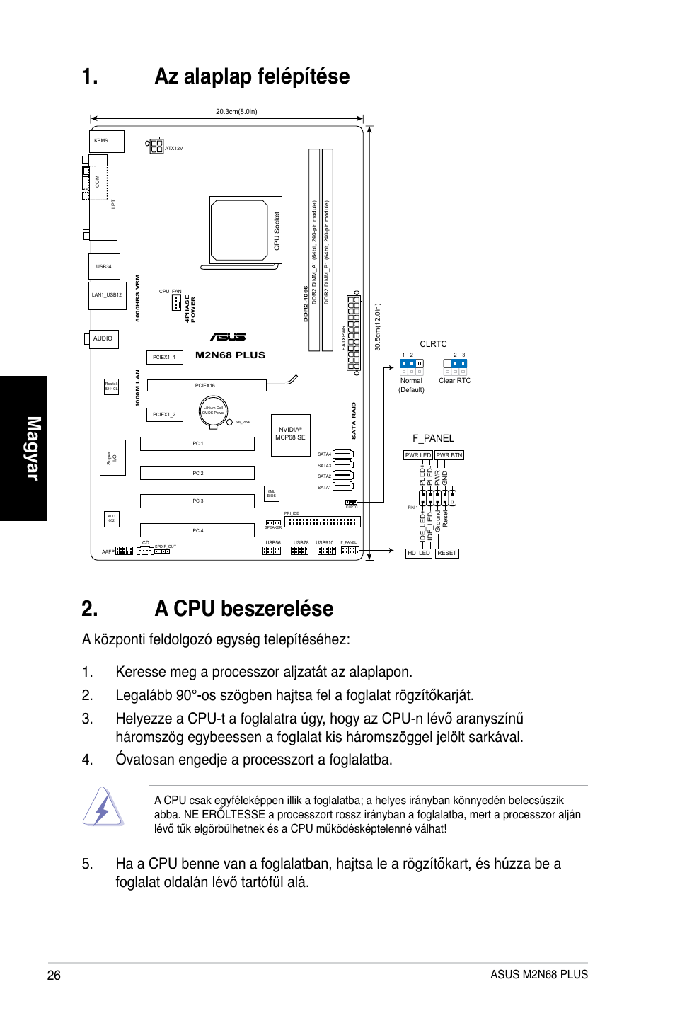 Az alaplap felépítése 2. a cpu beszerelése, Magyar, Asus m2n68 plus | F_panel | Asus M2N68 PLUS User Manual | Page 26 / 38