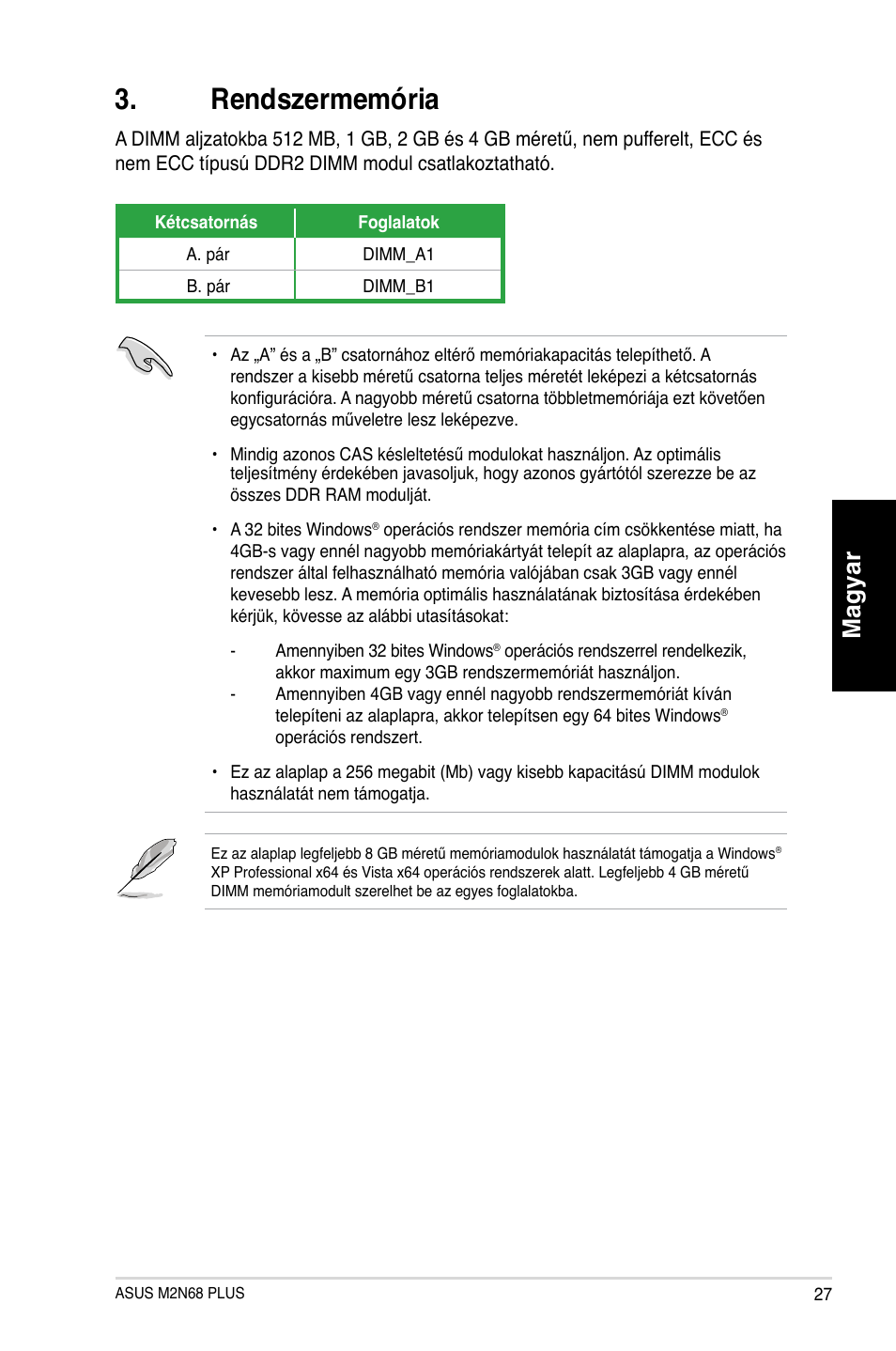 Rendszermemória, Magyar | Asus M2N68 PLUS User Manual | Page 27 / 38