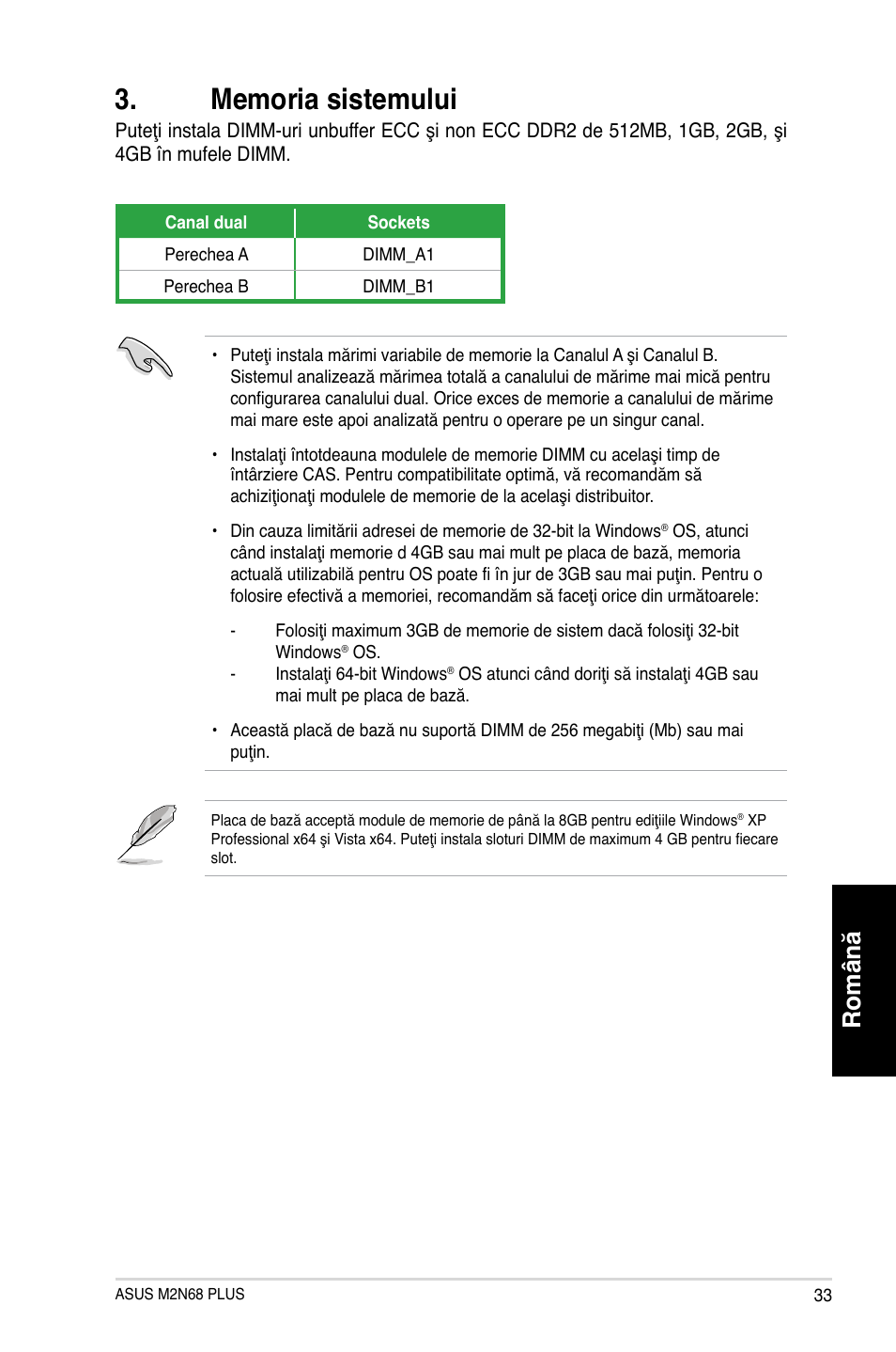 Română | Asus M2N68 PLUS User Manual | Page 33 / 38