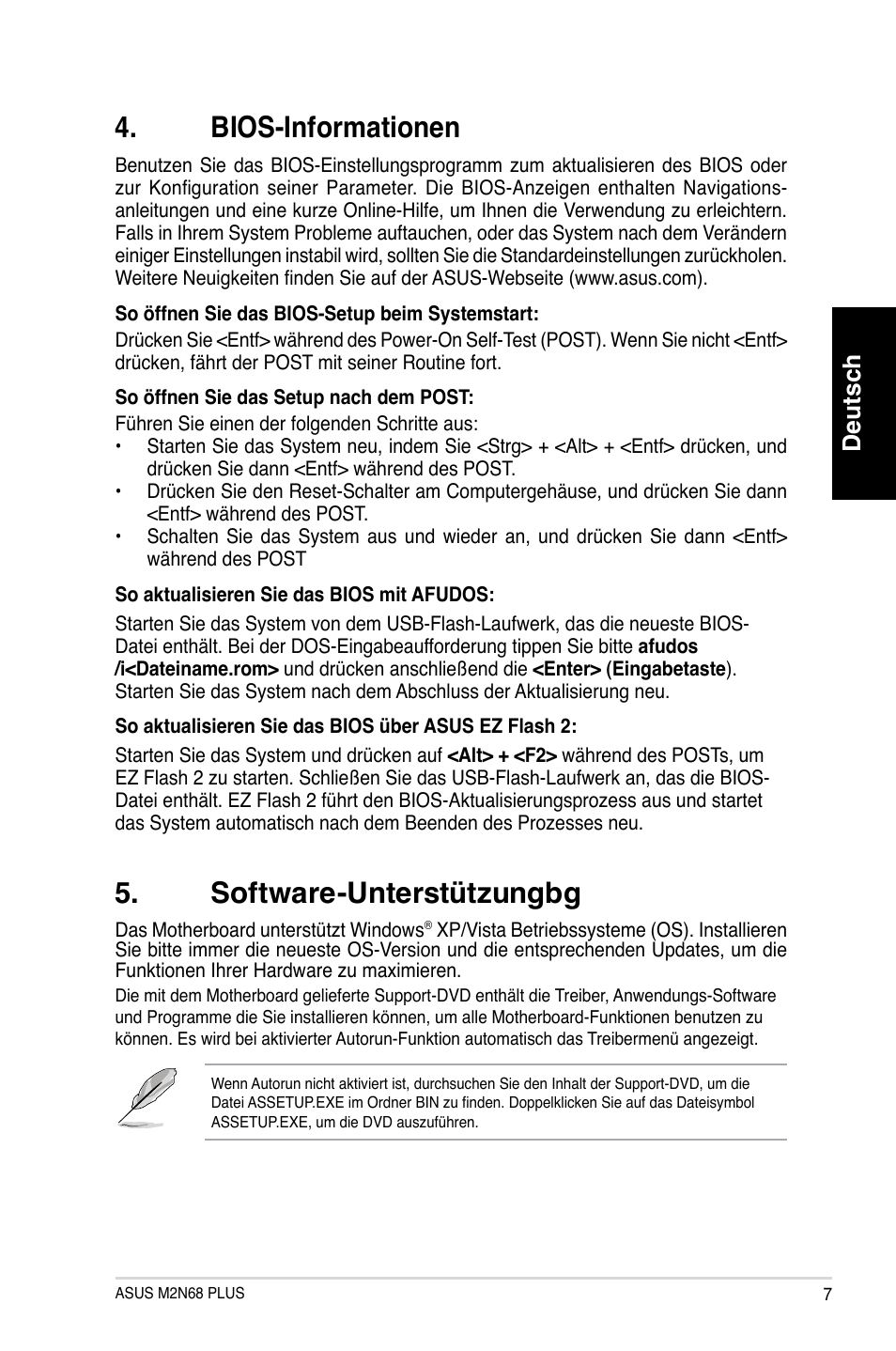 Software-unterstützungbg, Bios-informationen, Deutsch | Asus M2N68 PLUS User Manual | Page 7 / 38