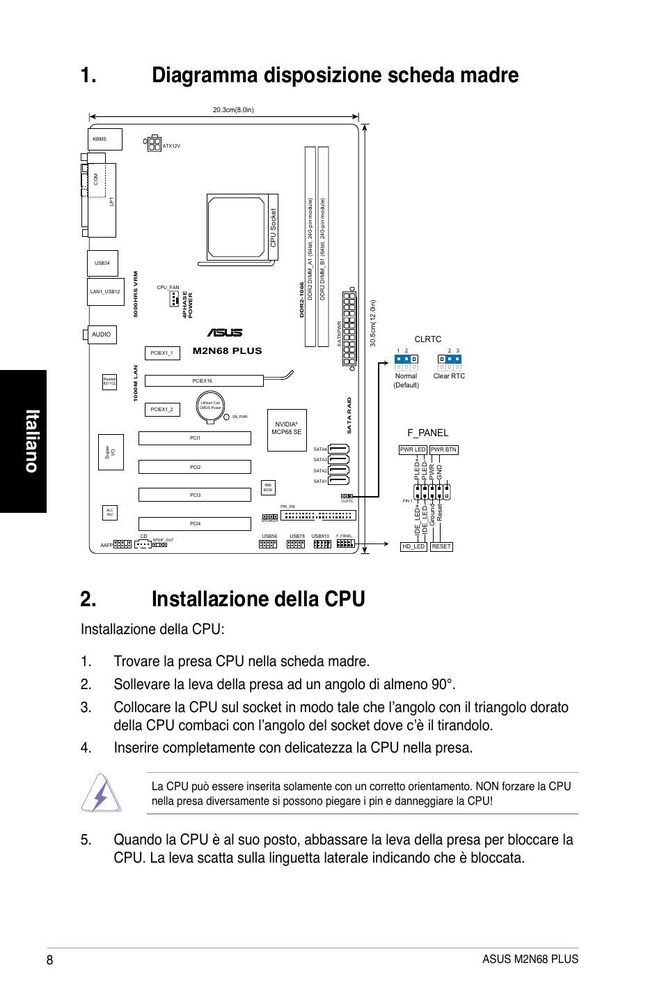 Italiano, Asus m2n68 plus, F_panel | Asus M2N68 PLUS User Manual | Page 8 / 38