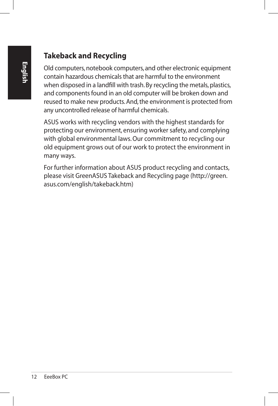 Takeback and recycling | Asus EB1501U User Manual | Page 12 / 46