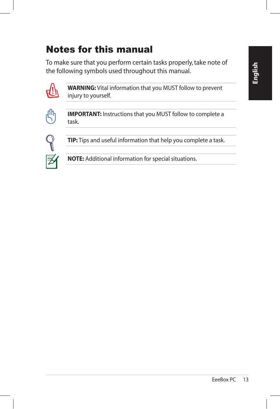 Notes for this manual | Asus EB1501U User Manual | Page 13 / 46