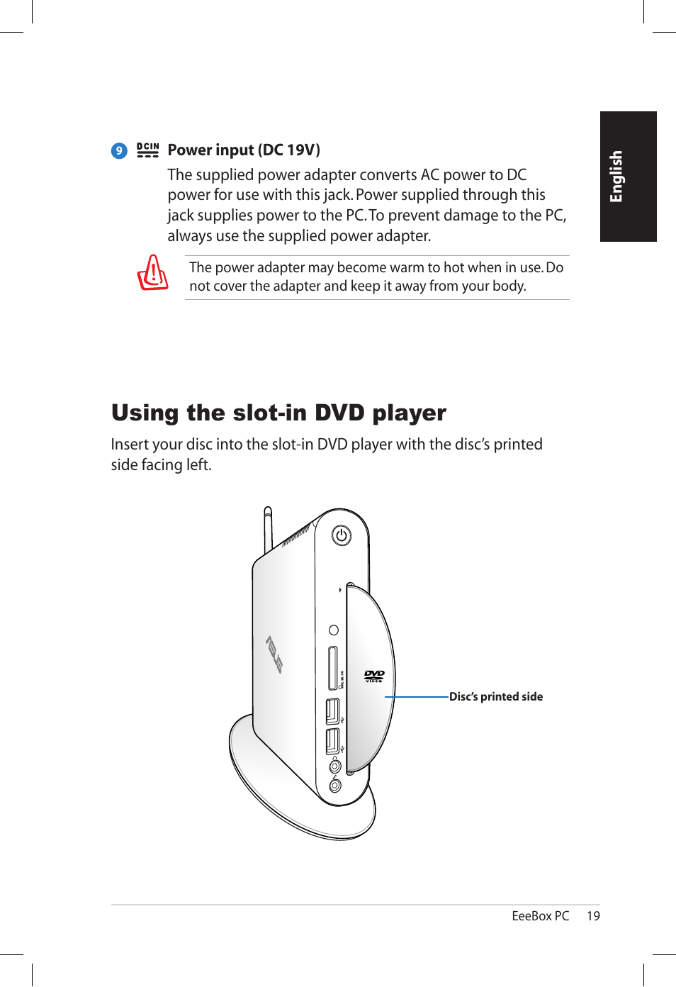 Using the slot-in dvd player | Asus EB1501U User Manual | Page 19 / 46