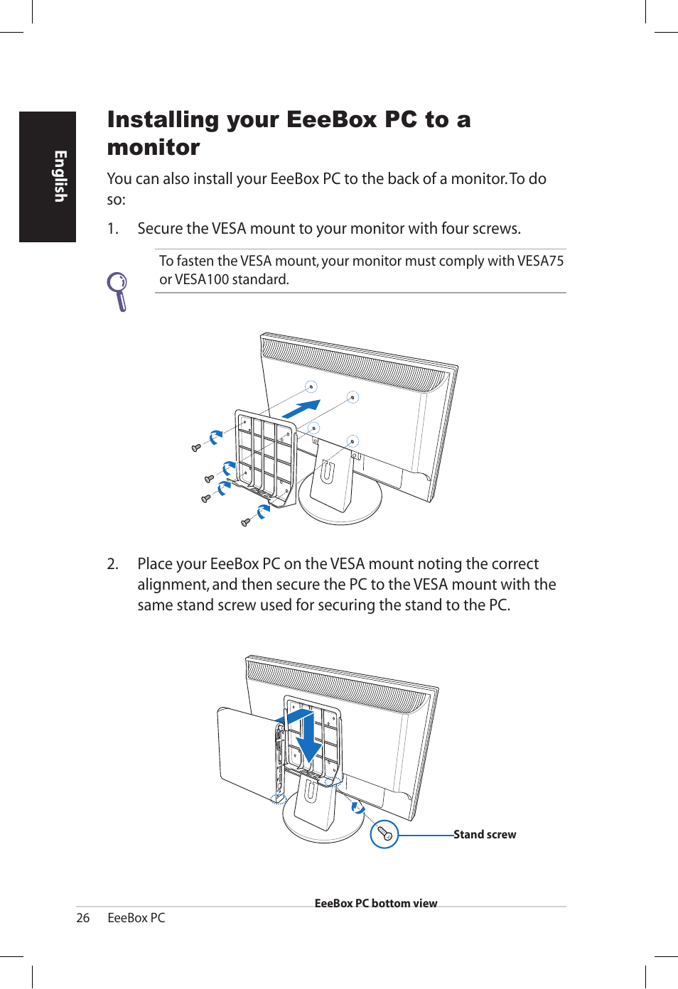 Installing your eeebox pc to a monitor | Asus EB1501U User Manual | Page 26 / 46