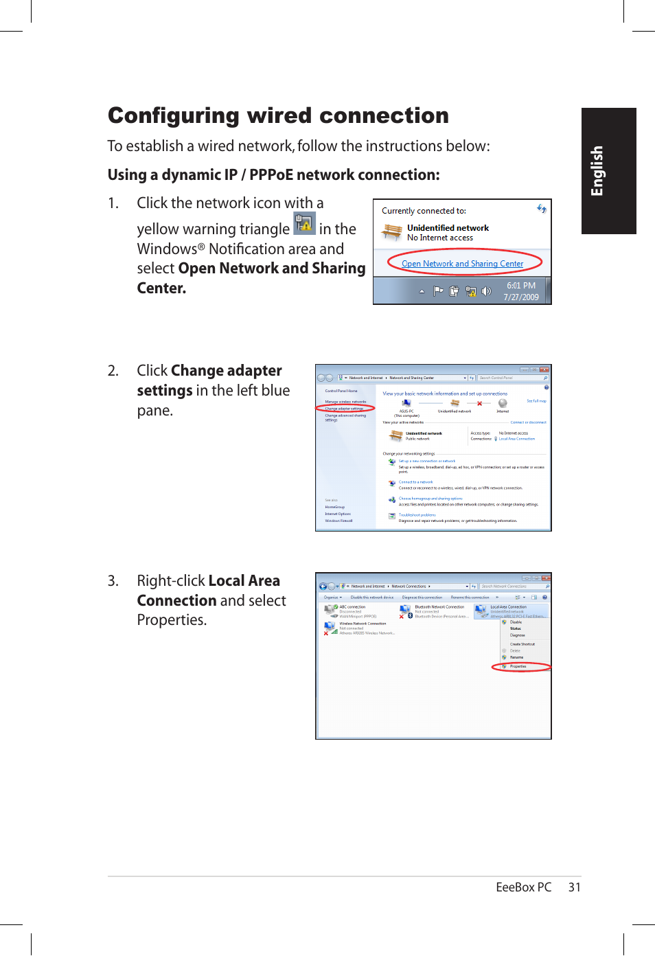 Configuring wired connection | Asus EB1501U User Manual | Page 31 / 46