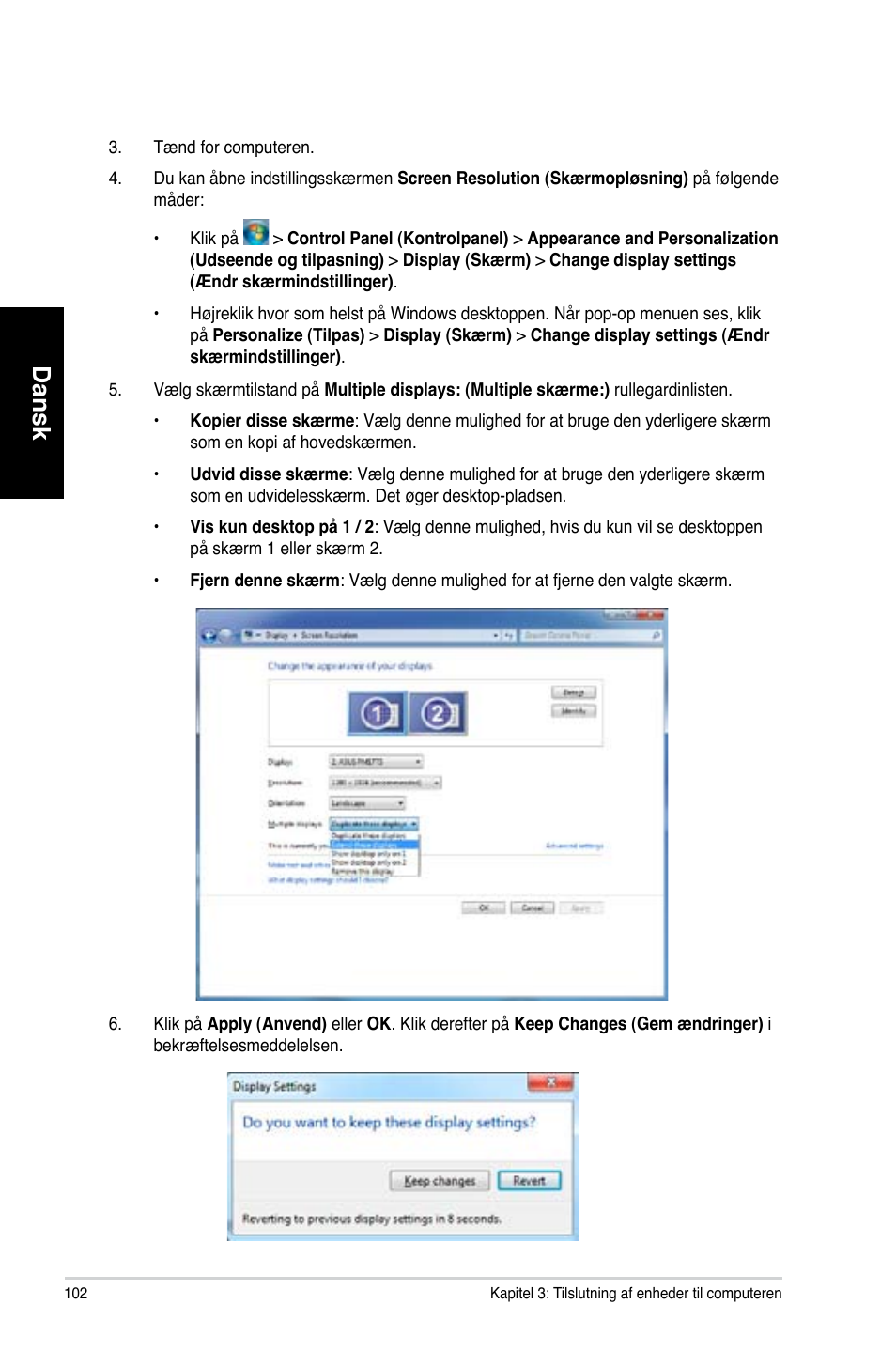 Dansk | Asus CM1831 User Manual | Page 104 / 352