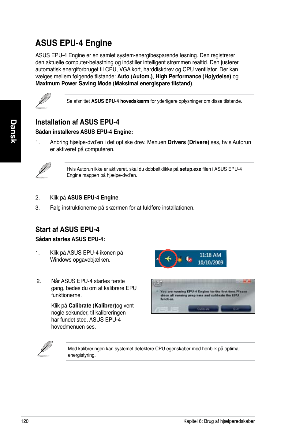 Asus epu-4 engine, Asus epu-4 engine 0, Asus.epu-4.engine | Dansk, Installation.af.asus.epu-4, Start.af.asus.epu-4 | Asus CM1831 User Manual | Page 122 / 352