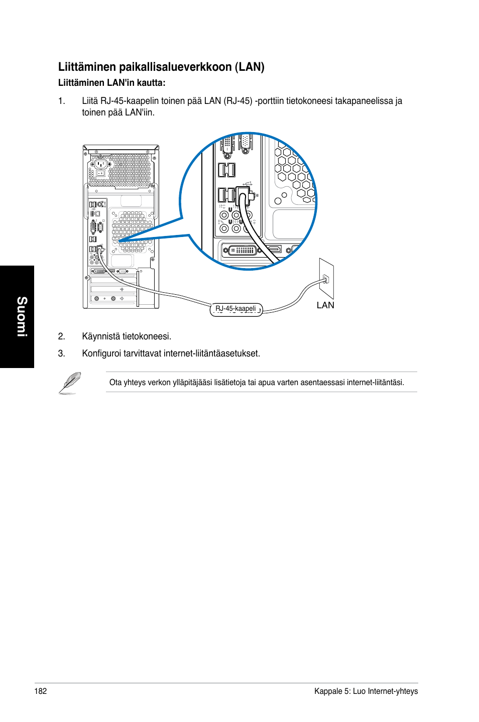 Suomi, Liittäminen.paikallisalueverkkoon.�lan | Asus CM1831 User Manual | Page 184 / 352