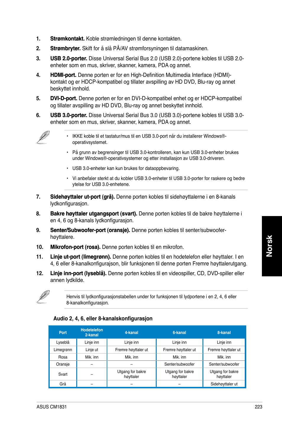 Norsk | Asus CM1831 User Manual | Page 225 / 352