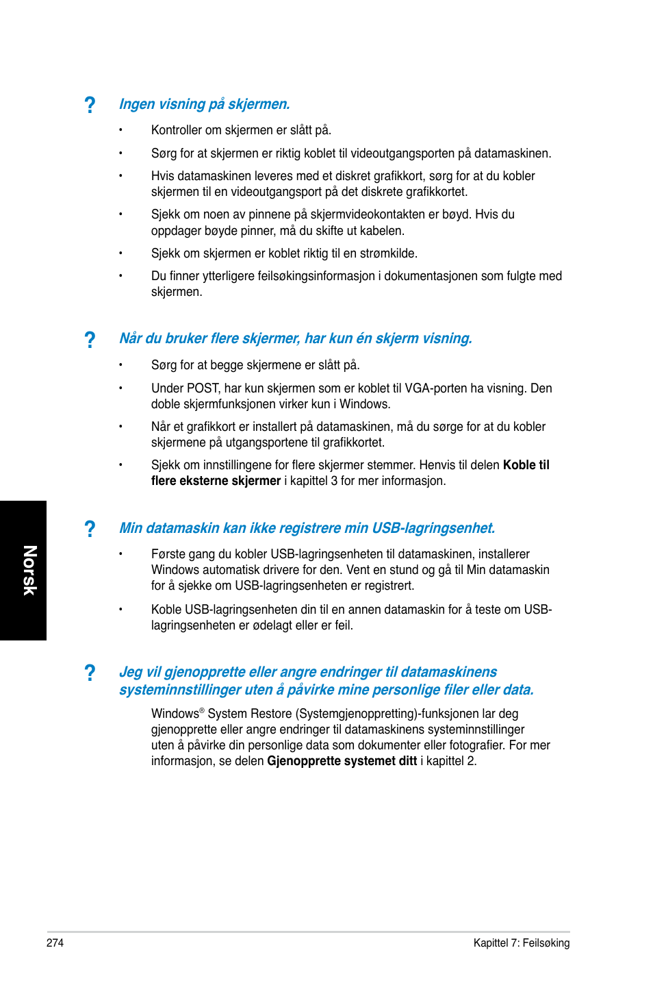 Norsk | Asus CM1831 User Manual | Page 276 / 352