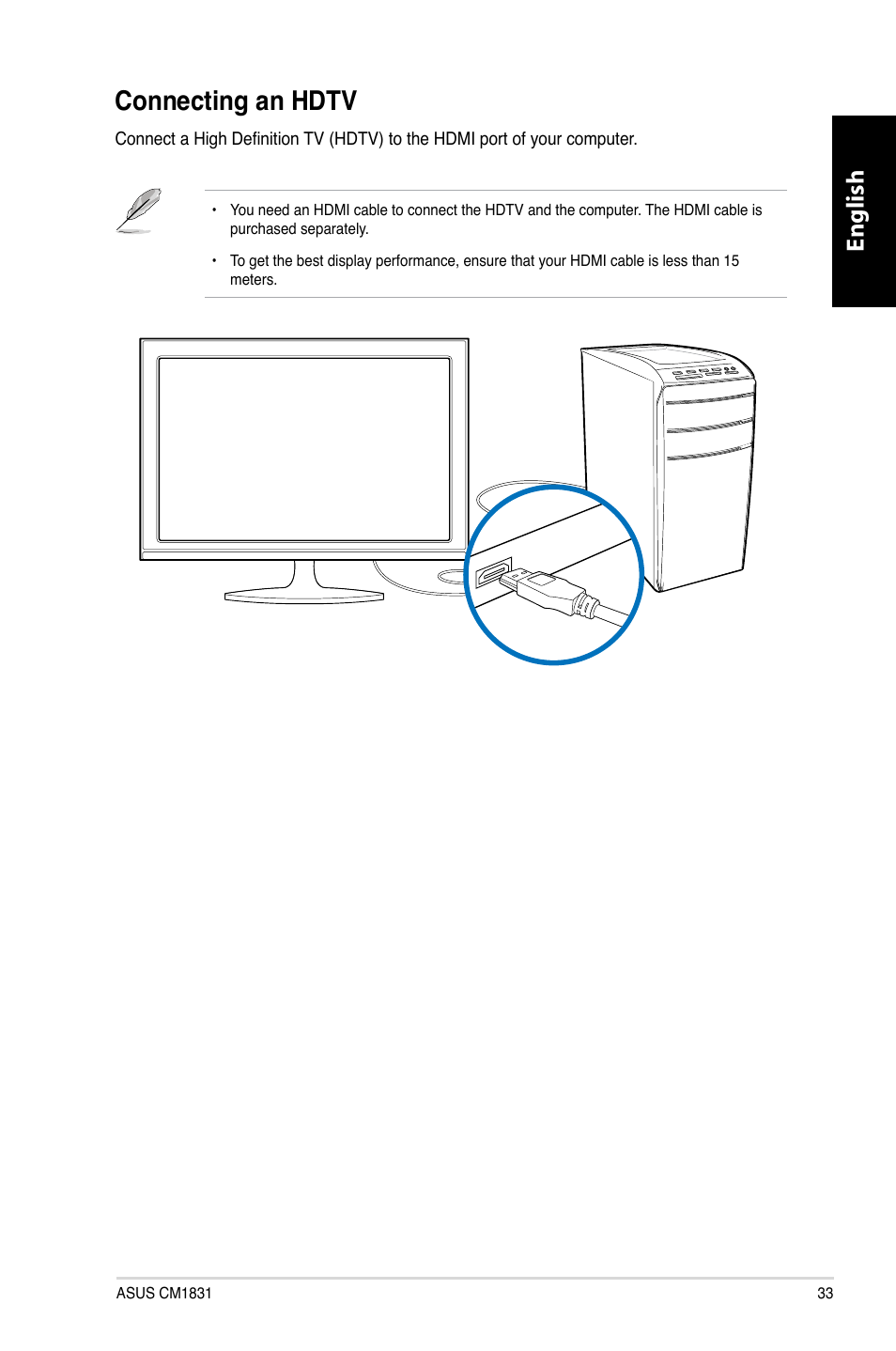 Connecting an hdtv, Connecting.an.hdt, English | Asus CM1831 User Manual | Page 35 / 352