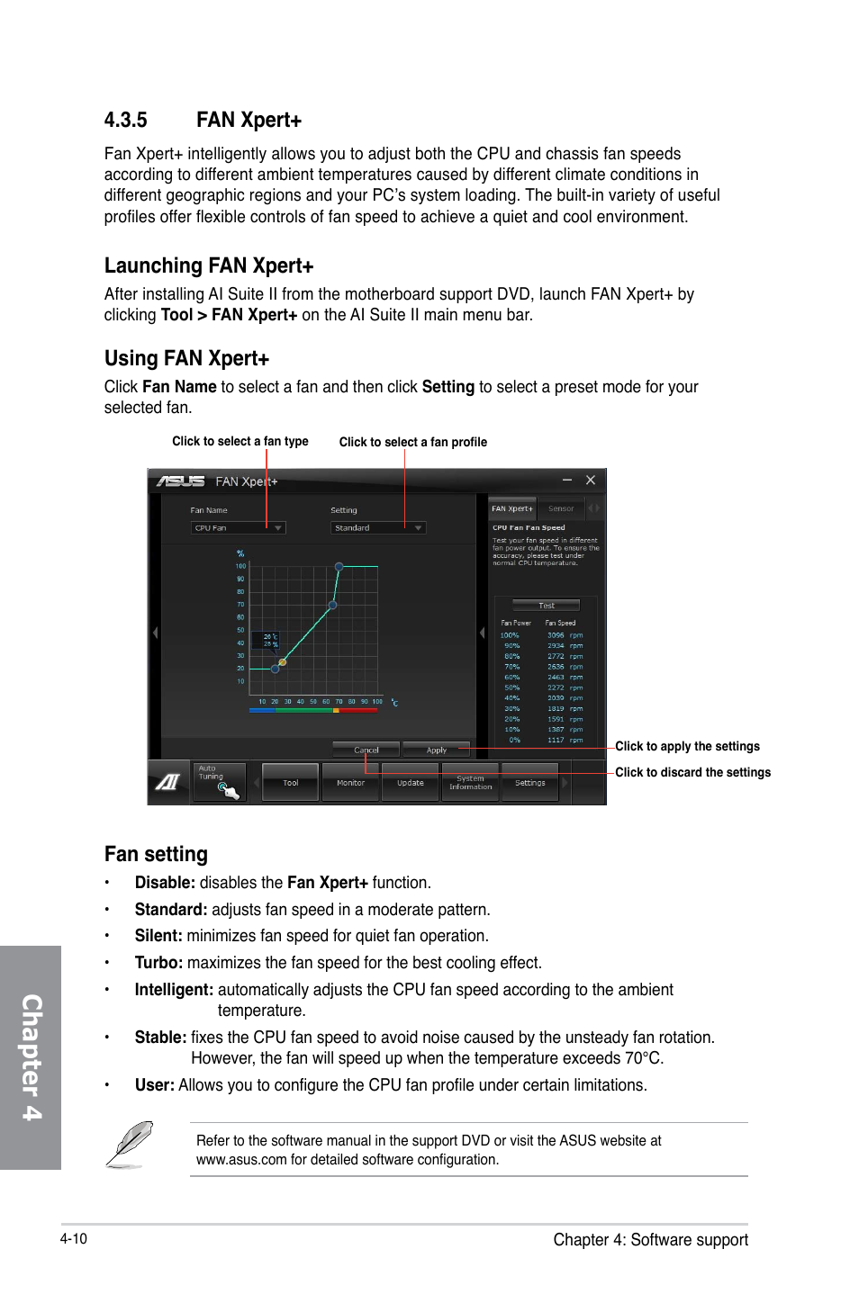 Chapter 4, 5 fan xpert, Launching fan xpert | Fan setting, Using fan xpert | Asus P8Z77-V LK User Manual | Page 112 / 150