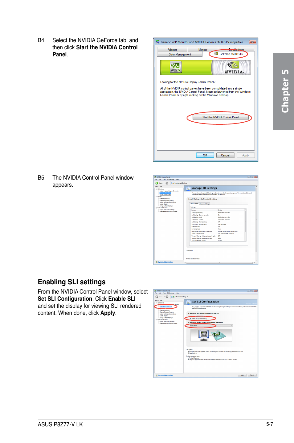 Chapter 5, Enabling sli settings | Asus P8Z77-V LK User Manual | Page 145 / 150