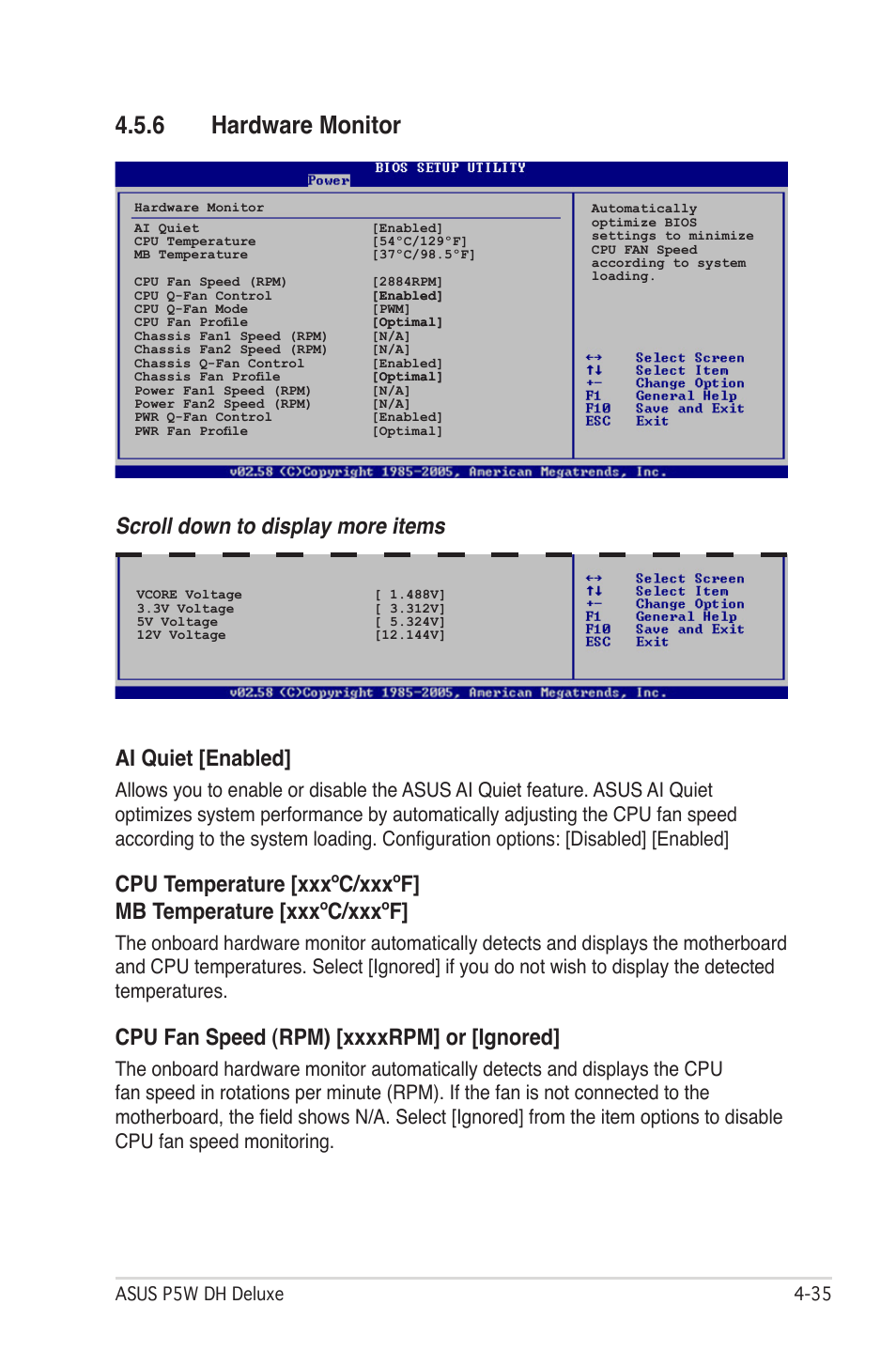 6 hardware monitor | Asus P5W DH Deluxe User Manual | Page 113 / 212