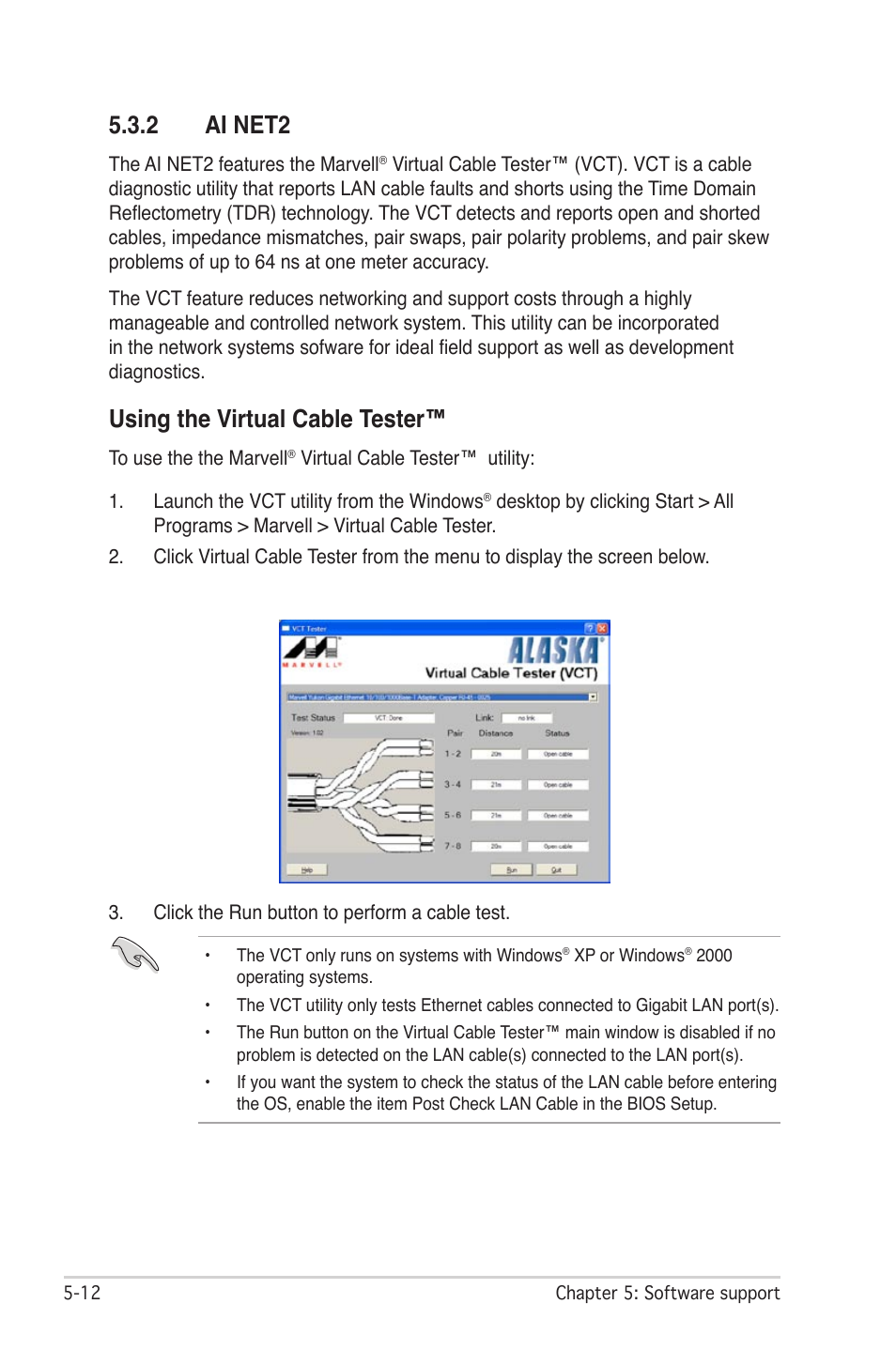 2 ai net2, Using the virtual cable tester | Asus P5W DH Deluxe User Manual | Page 138 / 212