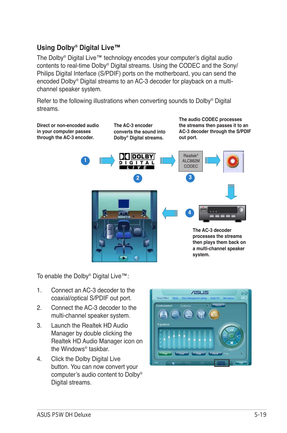 Using dolby, Digital live | Asus P5W DH Deluxe User Manual | Page 145 / 212