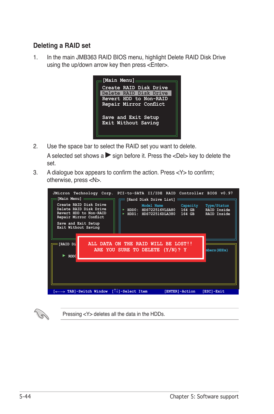 Deleting a raid set | Asus P5W DH Deluxe User Manual | Page 170 / 212
