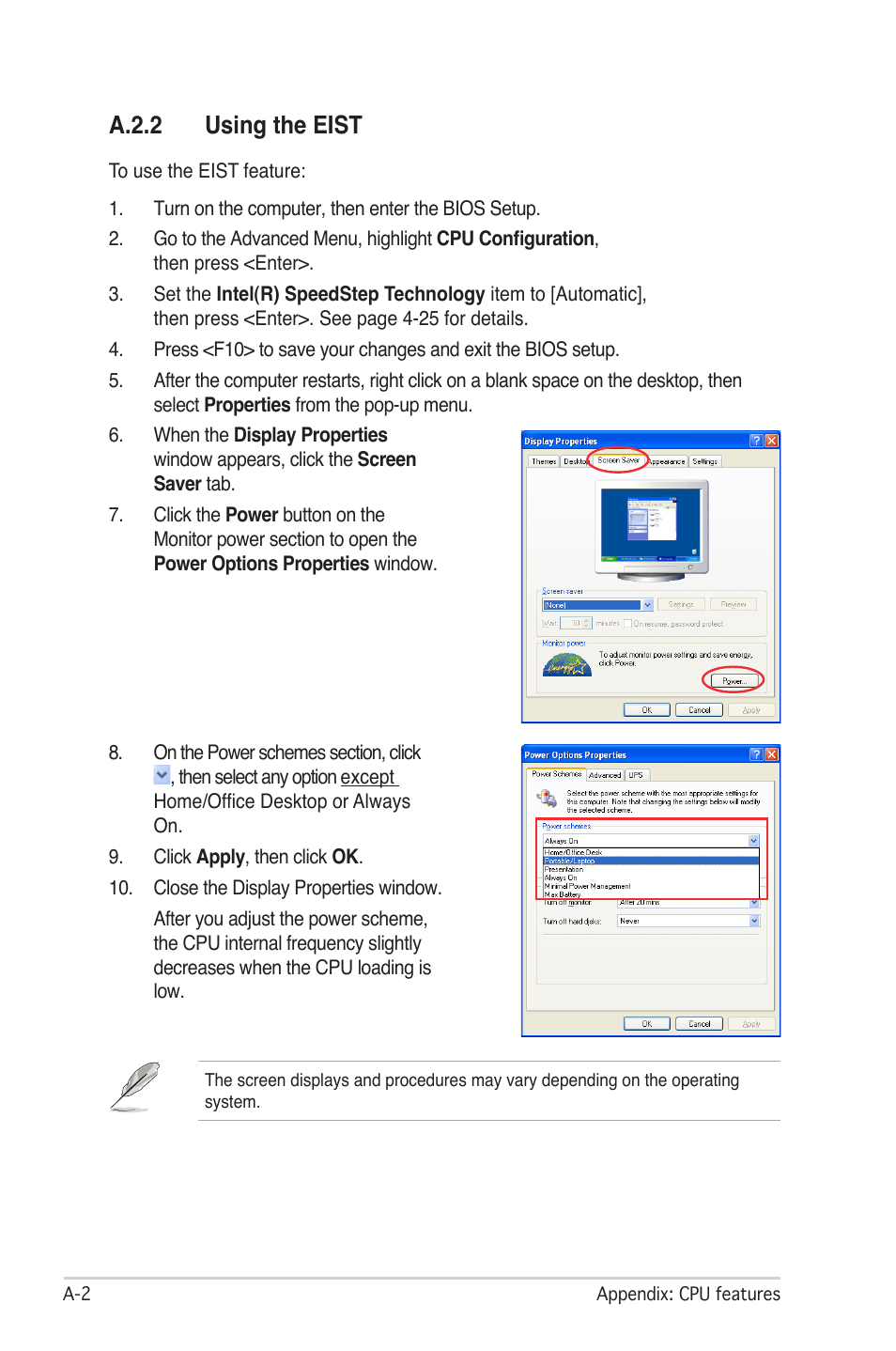 A.2.2 using the eist | Asus P5W DH Deluxe User Manual | Page 210 / 212