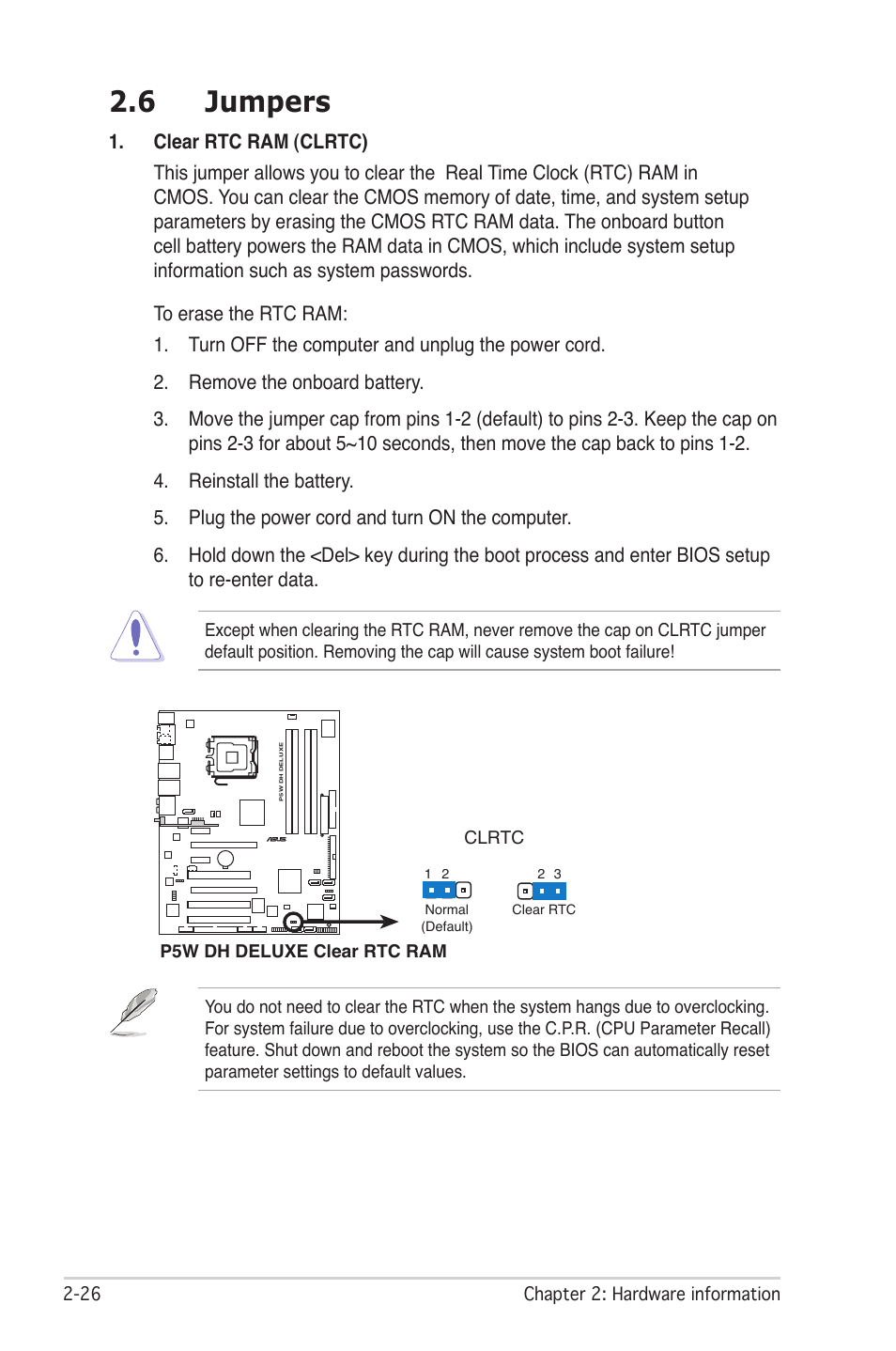 6 jumpers | Asus P5W DH Deluxe User Manual | Page 54 / 212