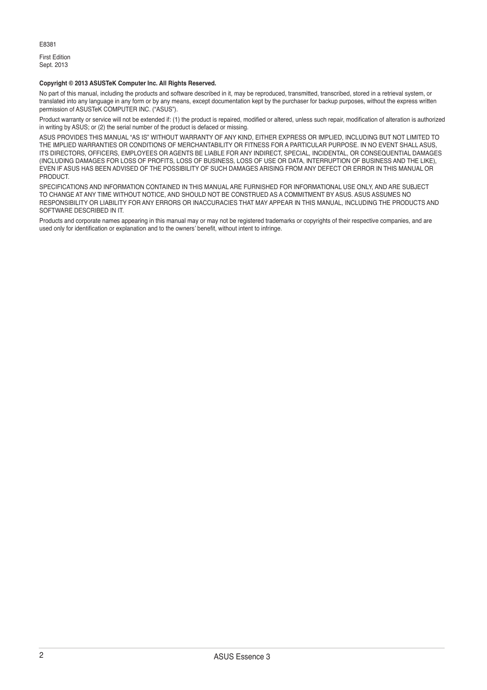 Asus essence 3 | Asus Essence III User Manual | Page 2 / 18