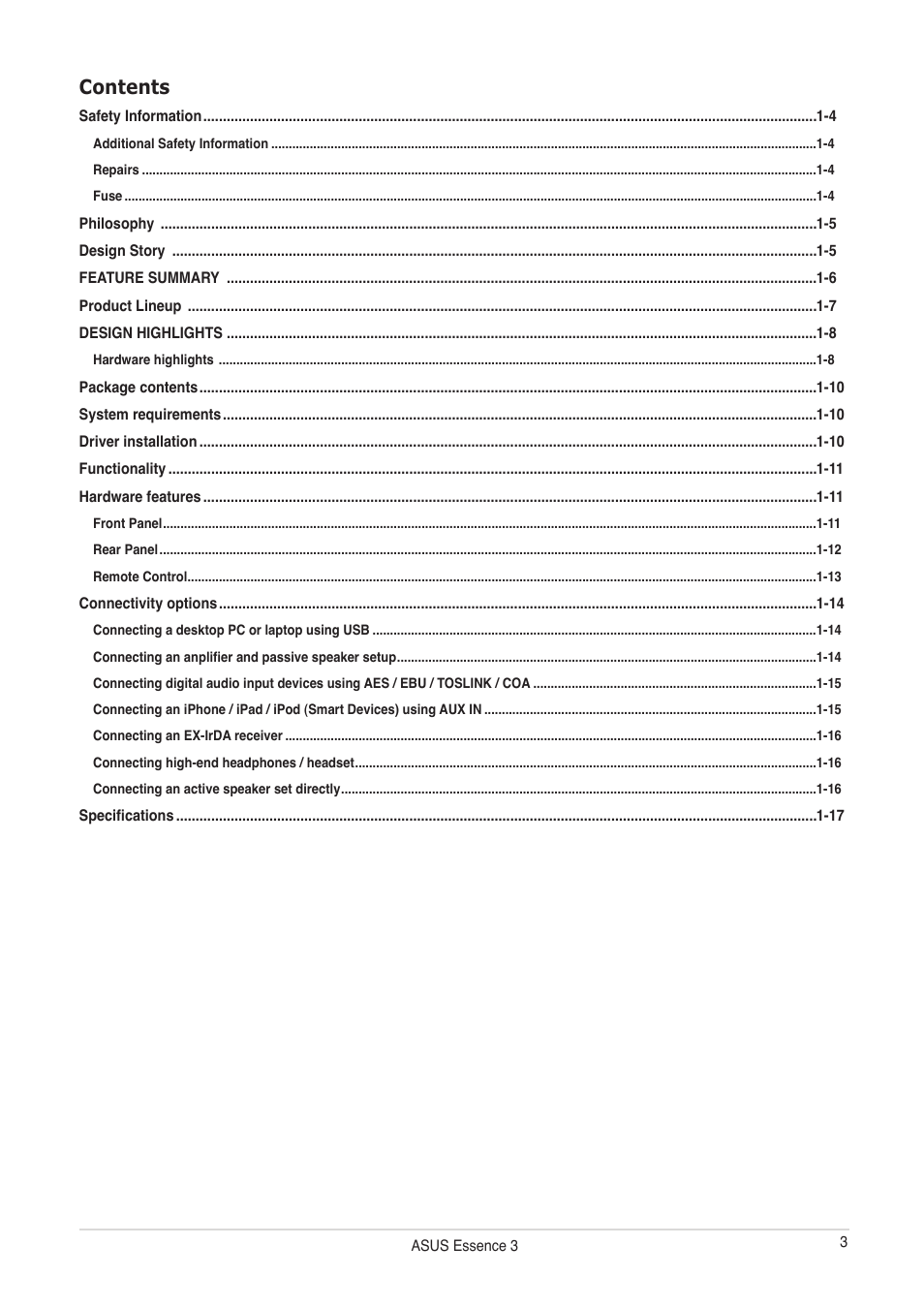 Asus Essence III User Manual | Page 3 / 18