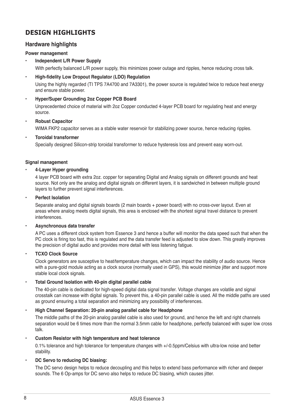 Design highlights, Hardware highlights, Design highlights -8 | Hardware highlights -8 | Asus Essence III User Manual | Page 8 / 18