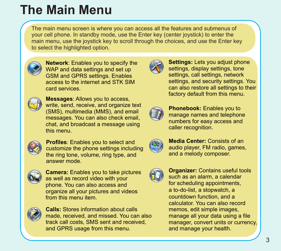 The main menu | Asus V75 User Manual | Page 3 / 8