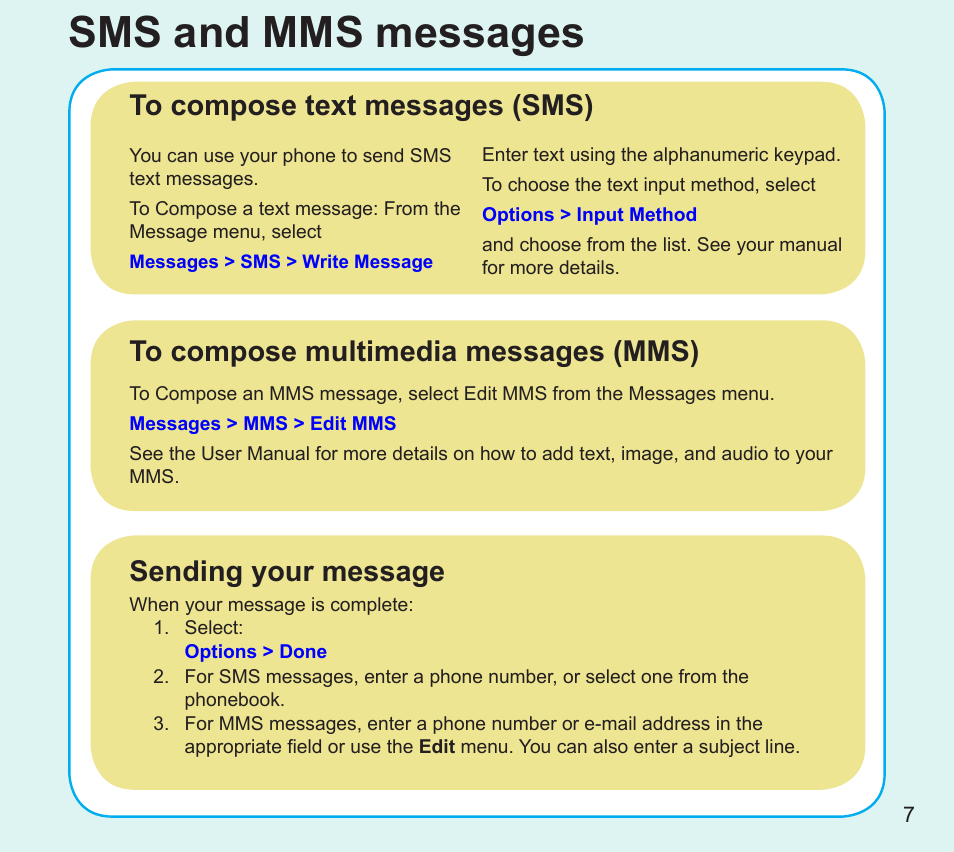 Sms and mms messages | Asus V75 User Manual | Page 7 / 8