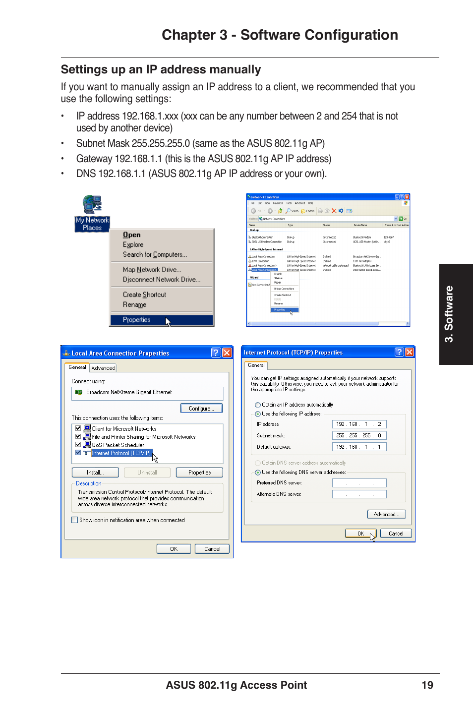 Chapter 3 - software configuration | Asus WL-320gE User Manual | Page 19 / 71