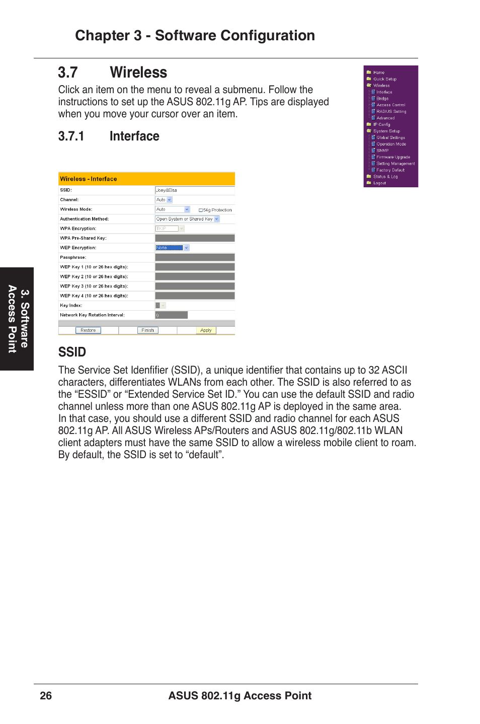 7 wireless,  wireless, Chapter 3 - software configuration | Asus WL-320gE User Manual | Page 26 / 71