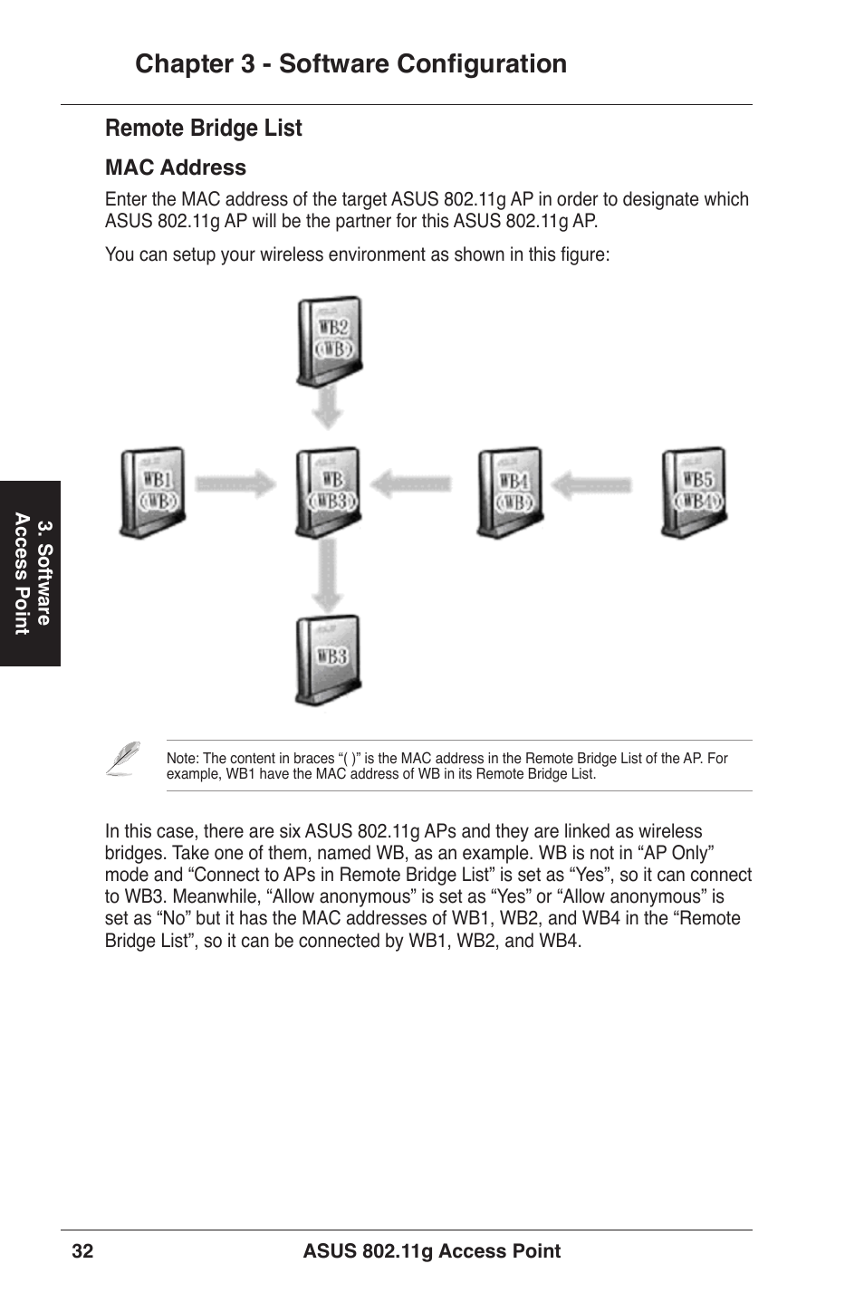 Chapter 3 - software configuration, Remote bridge list | Asus WL-320gE User Manual | Page 32 / 71