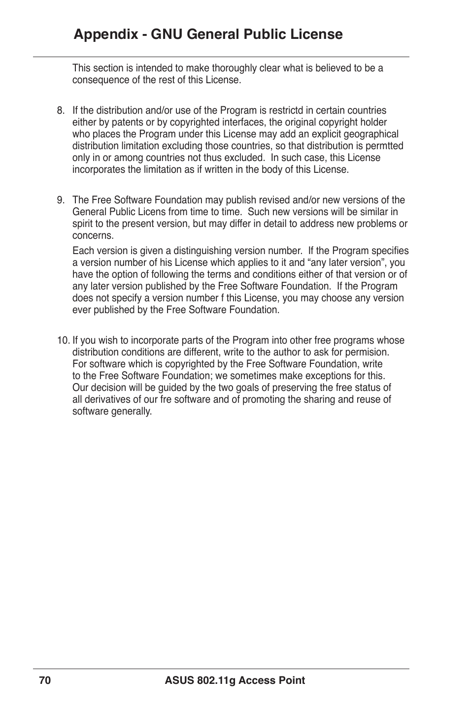 Appendix - gnu general public license | Asus WL-320gE User Manual | Page 70 / 71