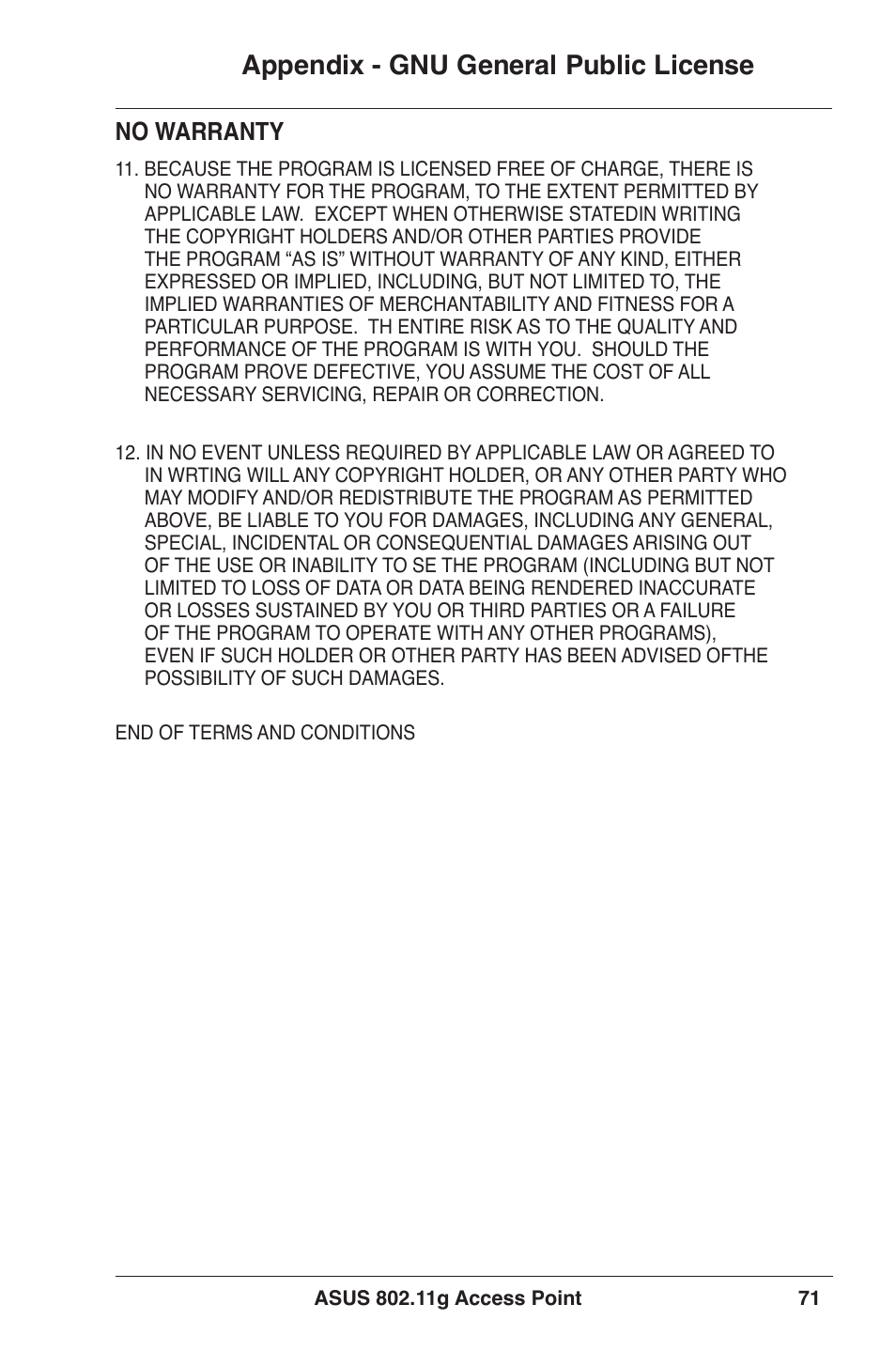 Appendix - gnu general public license, No warranty | Asus WL-320gE User Manual | Page 71 / 71