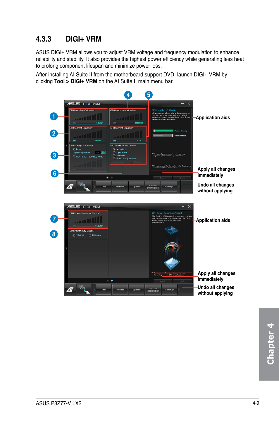 3 digi+ vrm, Digi+ vrm -9, Chapter 4 | Asus P8Z77-V LX2 User Manual | Page 107 / 156