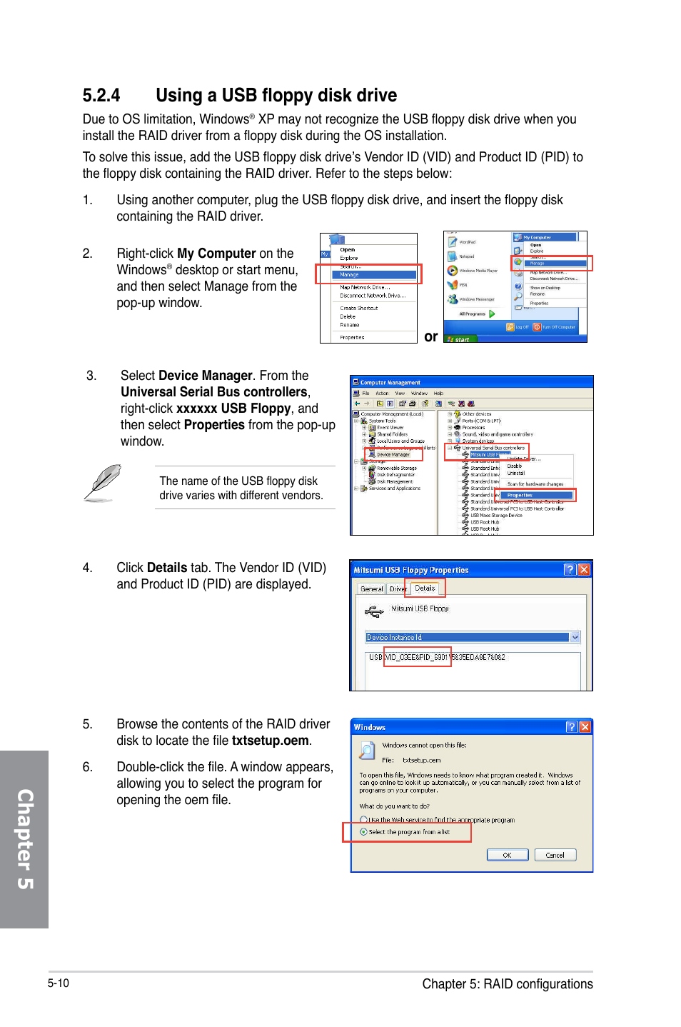 4 using a usb floppy disk drive, Using a usb floppy disk drive -10, Chapter 5 | Asus P8Z77-V LX2 User Manual | Page 132 / 156