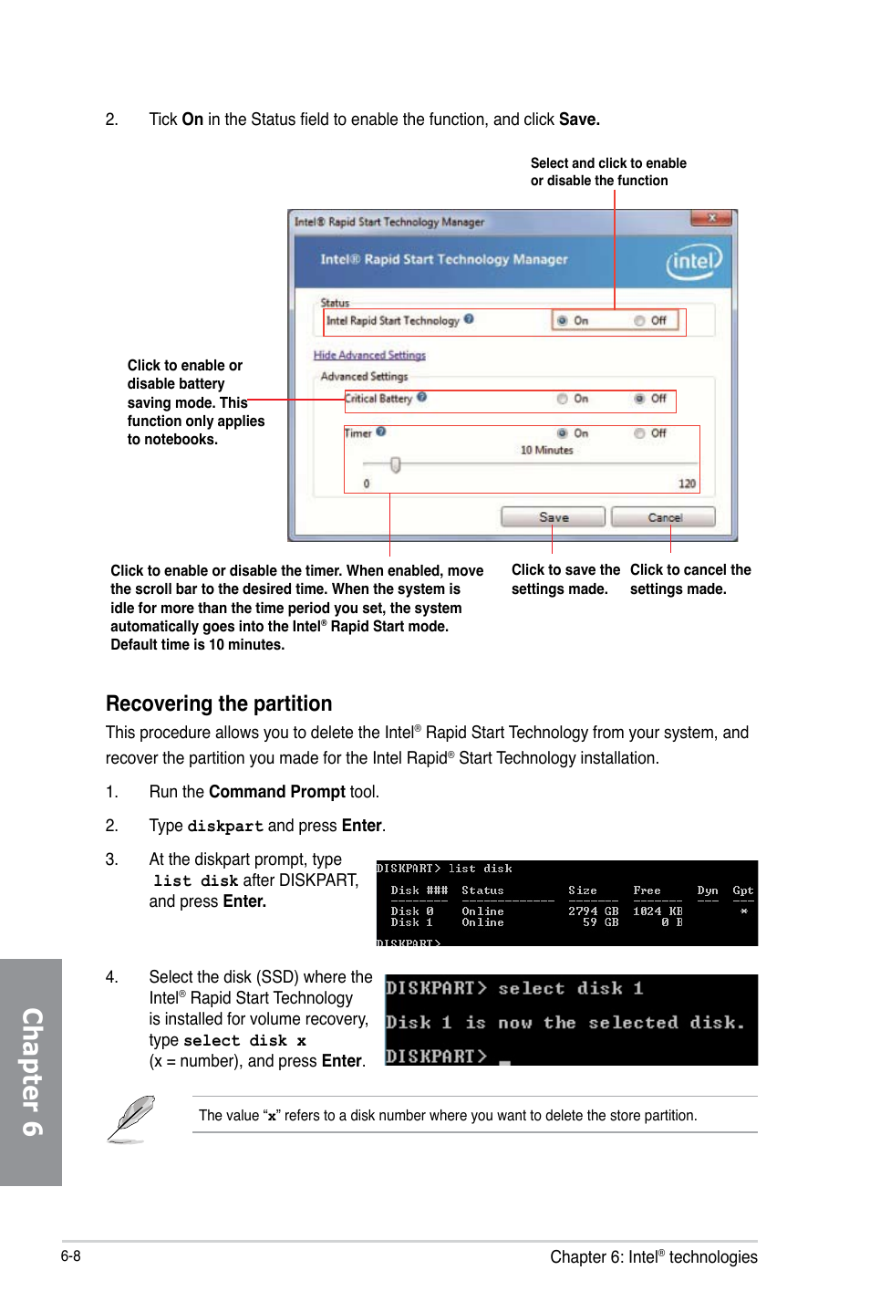 Chapter 6, Recovering the partition | Asus P8Z77-V LX2 User Manual | Page 142 / 156