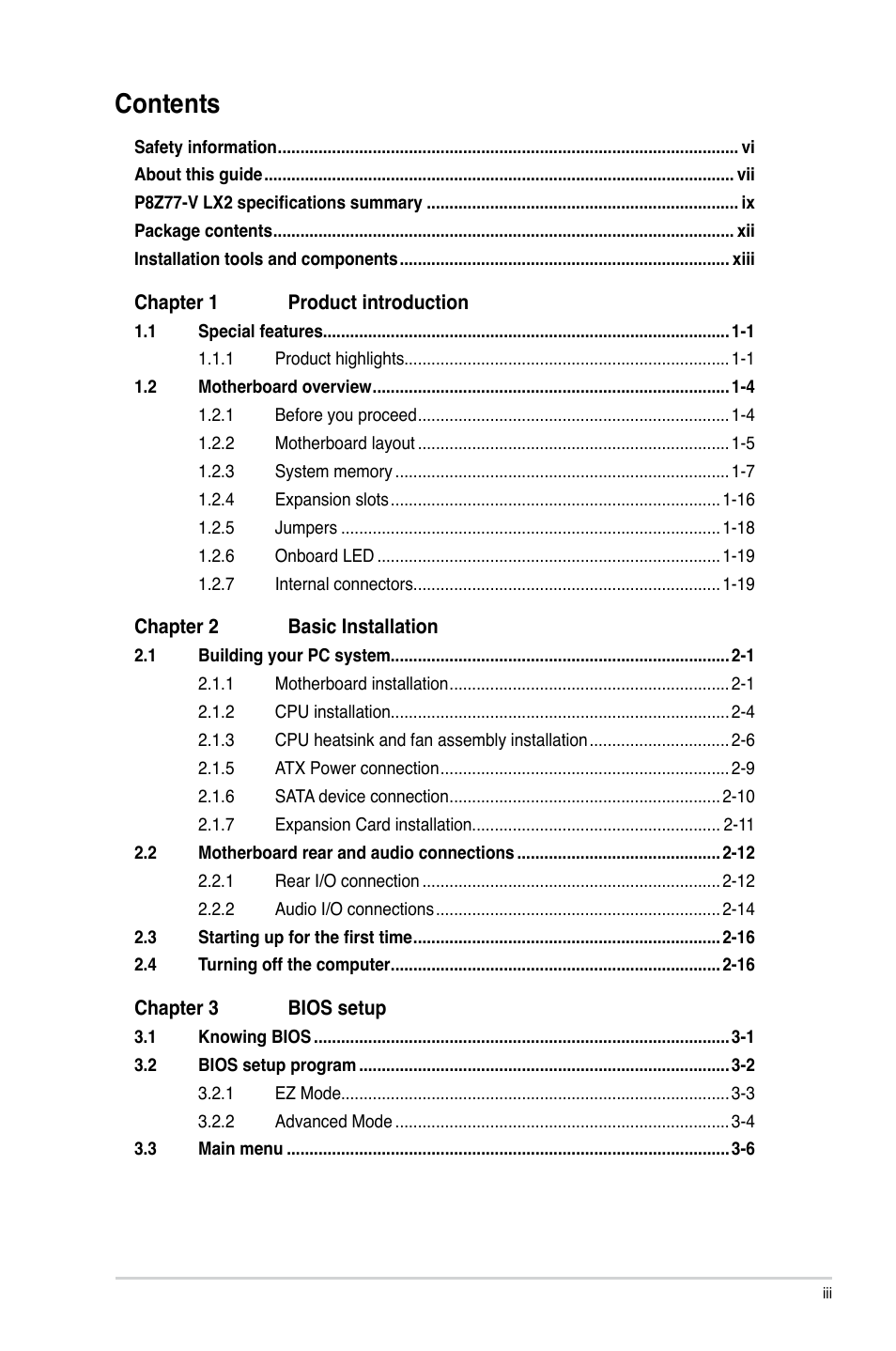 Asus P8Z77-V LX2 User Manual | Page 3 / 156