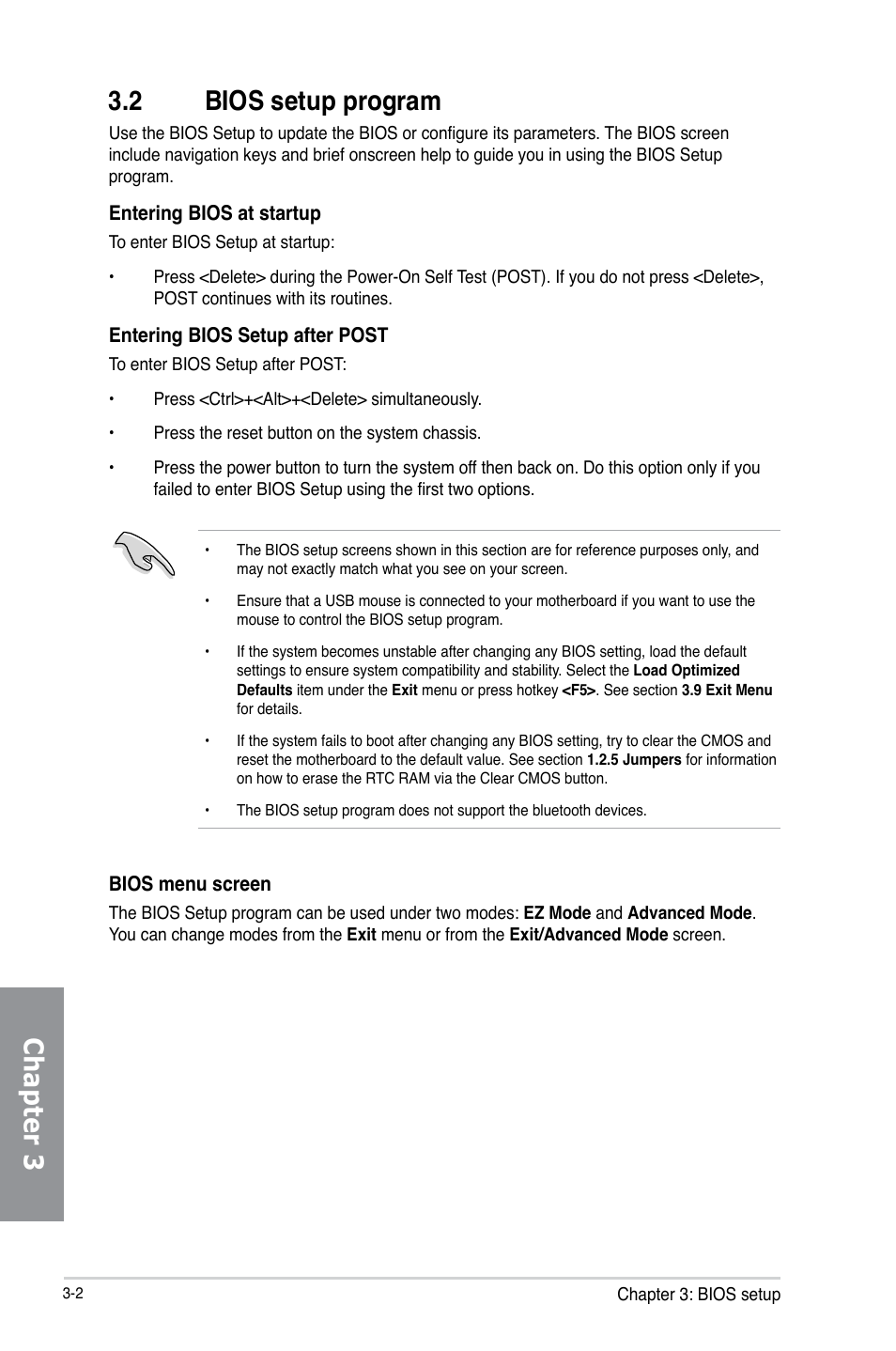 2 bios setup program, Bios setup program -2, Chapter 3 3.2 bios setup program | Asus P8Z77-V LX2 User Manual | Page 60 / 156