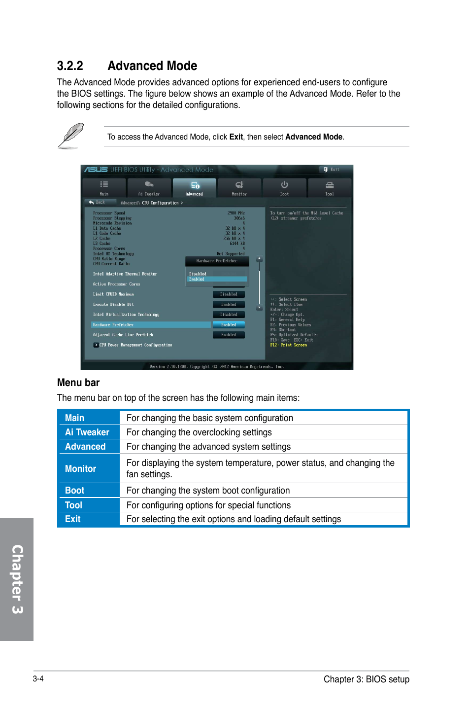2 advanced mode, Advanced mode -4, Chapter 3 | Asus P8Z77-V LX2 User Manual | Page 62 / 156