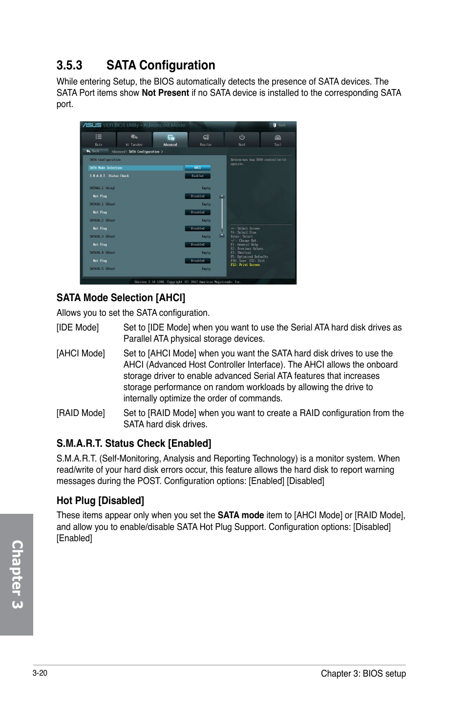 3 sata configuration, Sata configuration -20, Chapter 3 | Asus P8Z77-V LX2 User Manual | Page 78 / 156