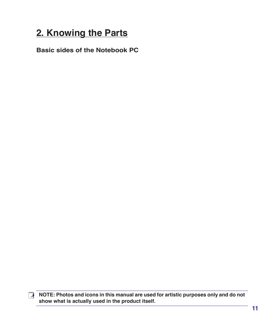 Knowing the parts | Asus V2Je User Manual | Page 11 / 97