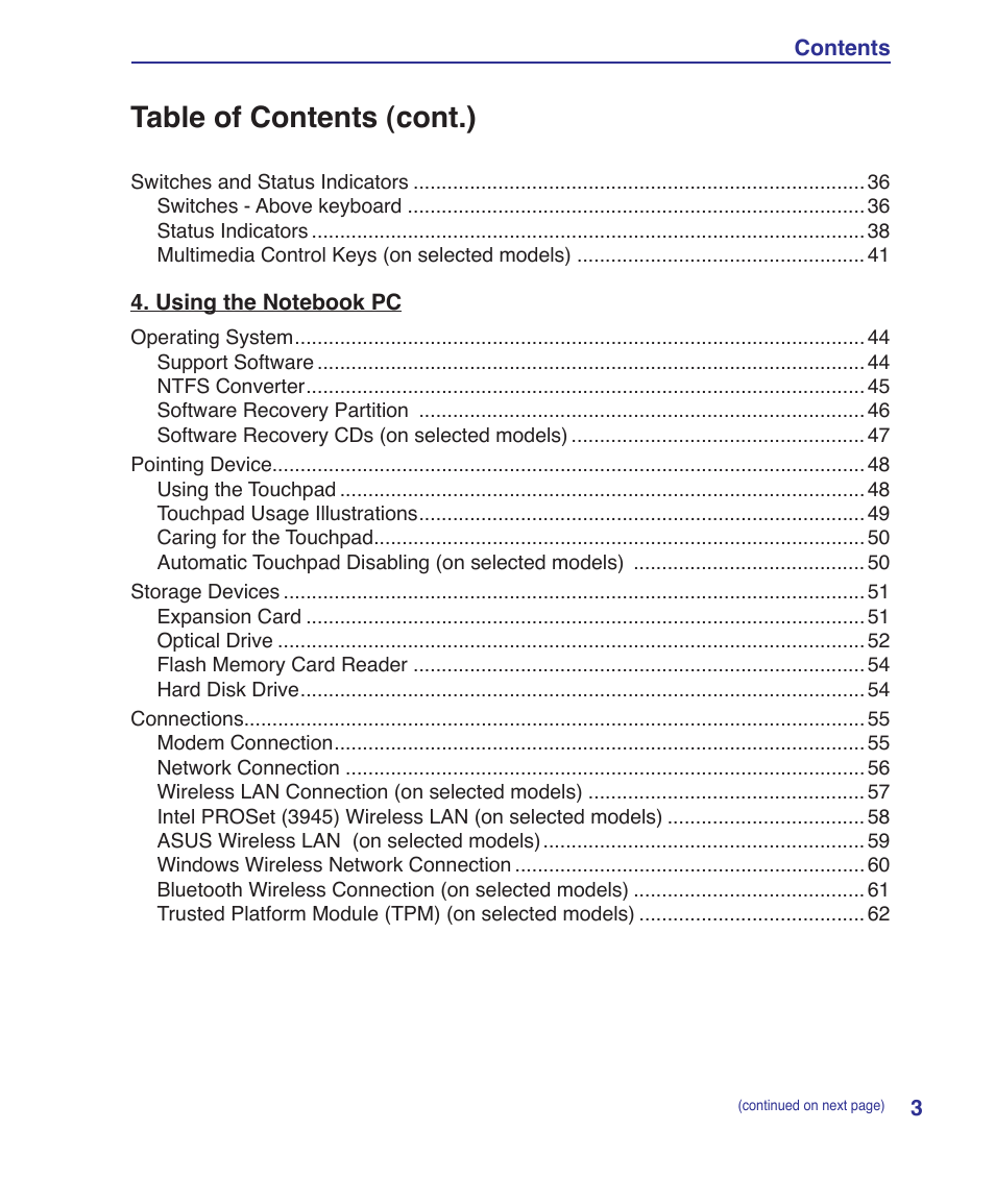 Table of contents (cont.) | Asus V2Je User Manual | Page 3 / 97