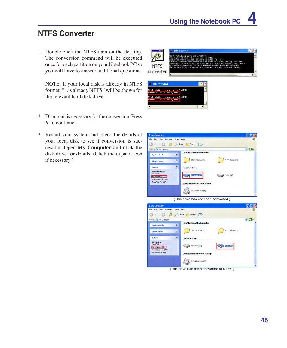 Ntfs converter | Asus V2Je User Manual | Page 45 / 97