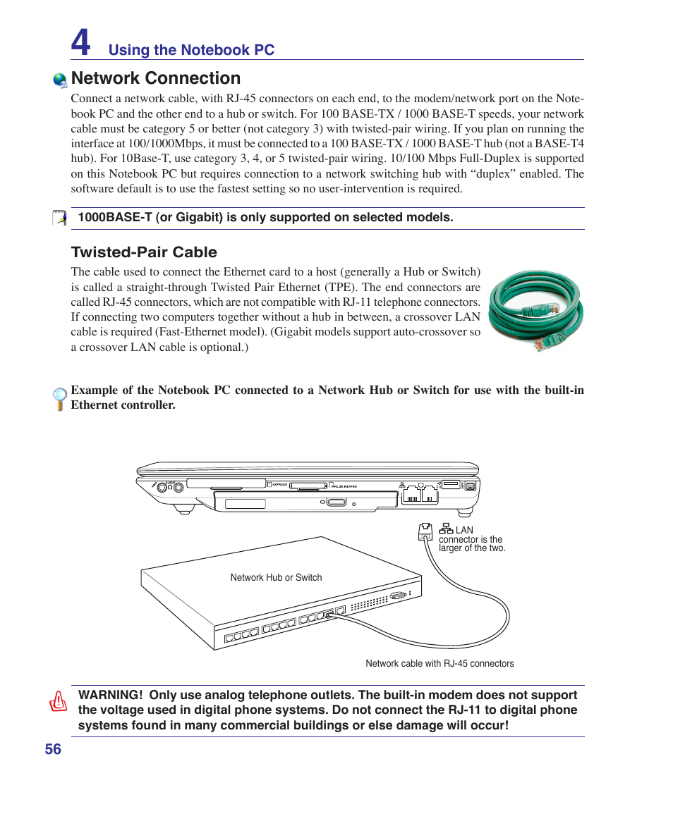 Network connection | Asus V2Je User Manual | Page 56 / 97