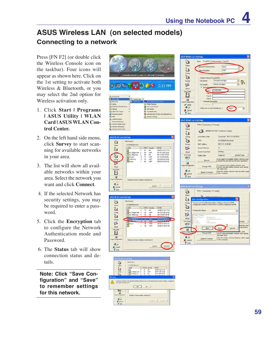 Asus wireless lan (on selected models) | Asus V2Je User Manual | Page 59 / 97