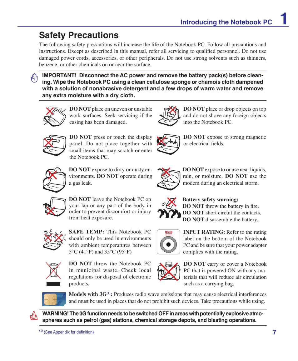 Safety precautions | Asus V2Je User Manual | Page 7 / 97