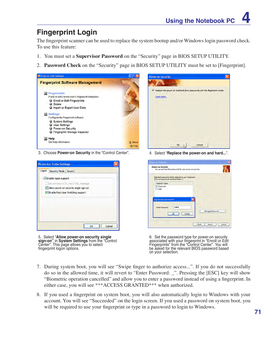 Fingerprint login | Asus V2Je User Manual | Page 71 / 97