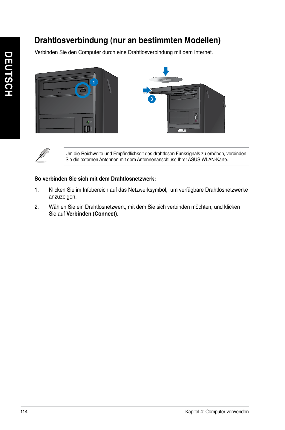 Drahtlosverbindung (nur an bestimmten modellen), De ut sc h de ut sc h de ut sc h de ut sc h | Asus BP6335 User Manual | Page 116 / 510