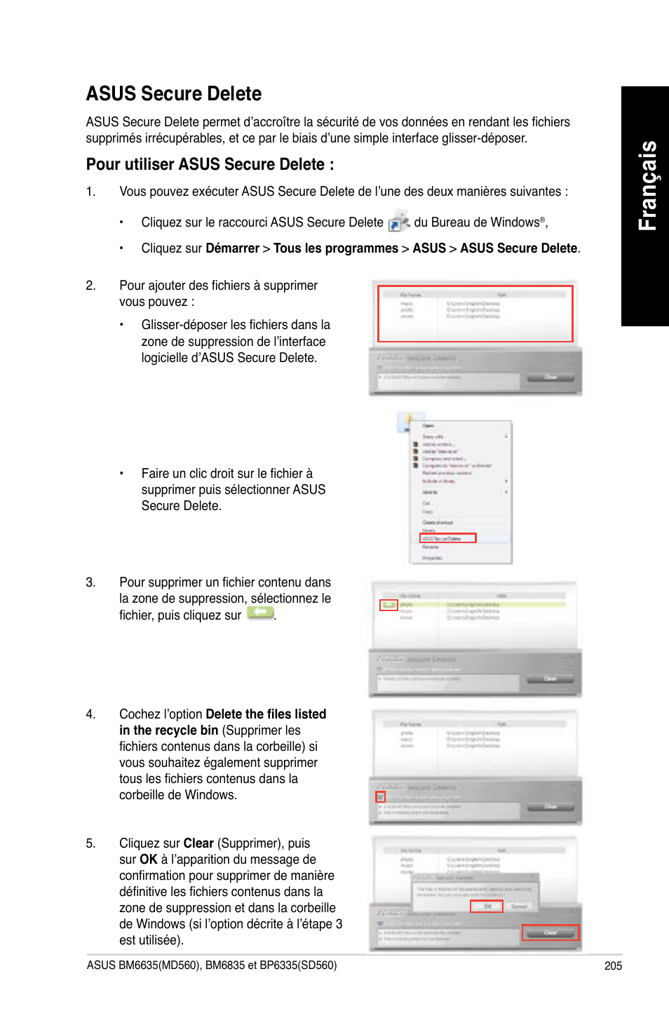 Asus secure delete, Fra nç ais fr an ça is, Asus.secure.delete | Asus BP6335 User Manual | Page 207 / 510